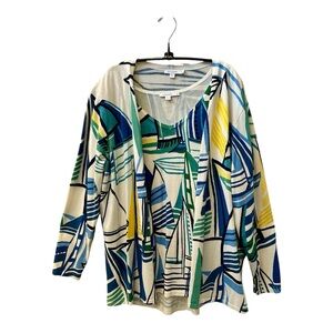 CHICOS Sailboat Open Cardigan and Shell Sweater Set Size XL